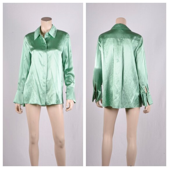 Reiss Haley Silk Satin Shirt in Aqua - Picture 2 of 4